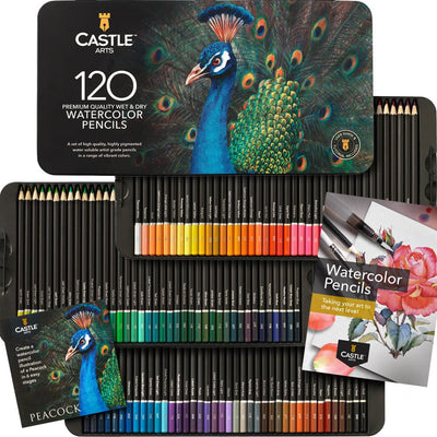Castle Art Supplies 120 Watercolor Pencils Set | Quality Vibrant Pigments | Draw and Paint at Same Time | For Adult Artists and Professionals |