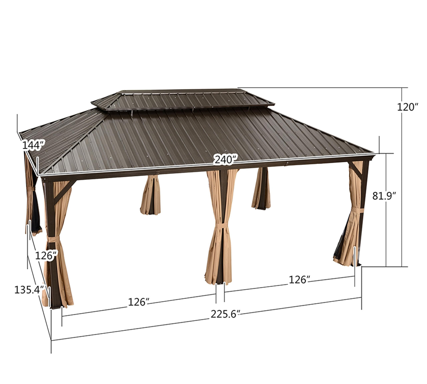 PURPLE LEAF Hardtop Gazebo 12' X 20' Outdoor Galvanized Steel Roof Backyard Canopy with Netting and Curtains Deck Garden Outside Heavy Duty Hot Tub - WoodArtSupply