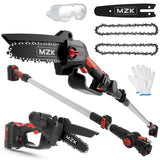 MZK 2-in-1 Cordless Pole Saw & Mini Chainsaw with 3 Replacement Chain, 20V Battery Pole Chainsaw, 4.5" Cutting Capacity, 13ft Reach Pole Saw for Tree MZK
