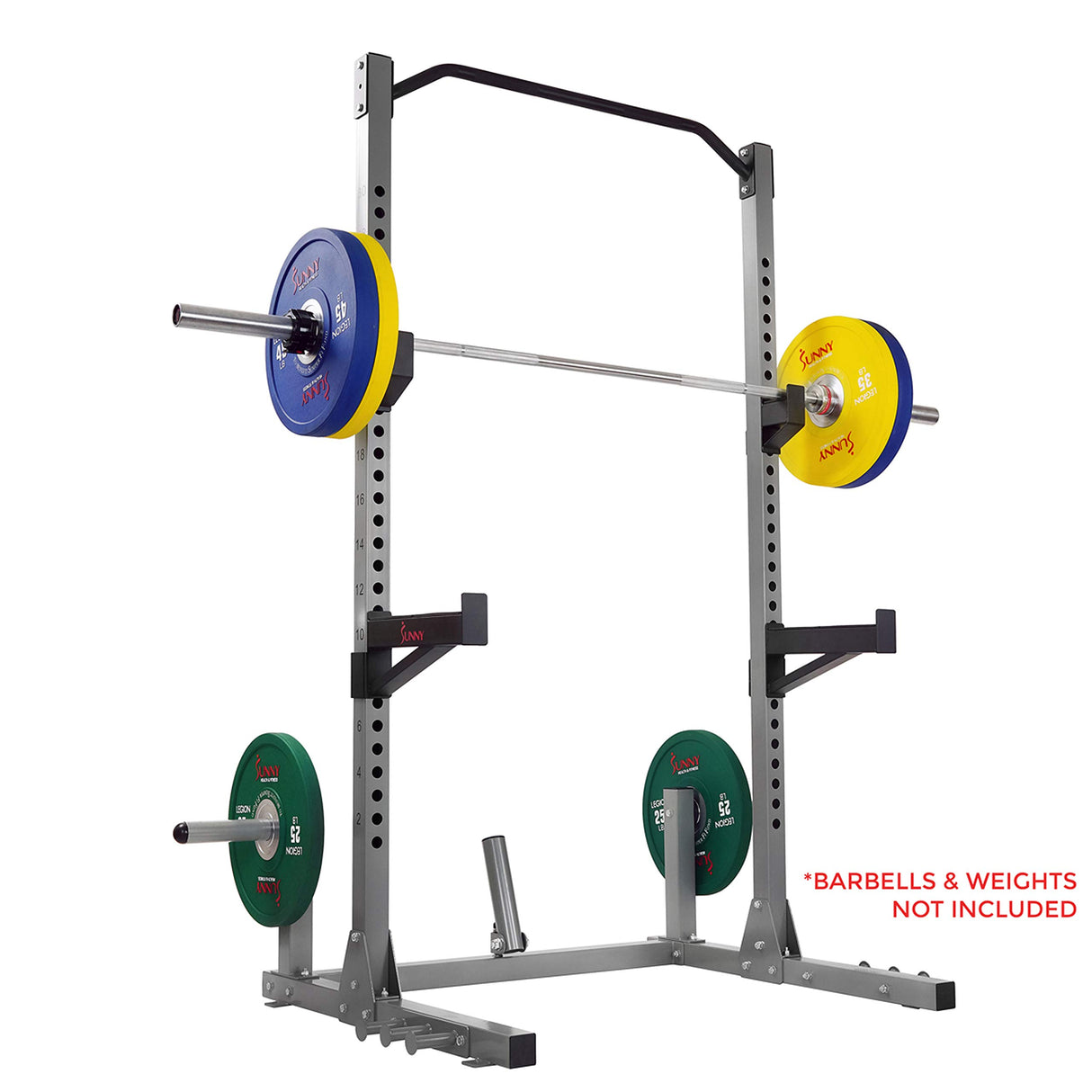 Sunny Health & Fitness Power and Squat Rack with High Weight Capacity, Olympic Weight Plate Storage and 360° Swivel Landmine and Power Band Sunny Health & Fitness