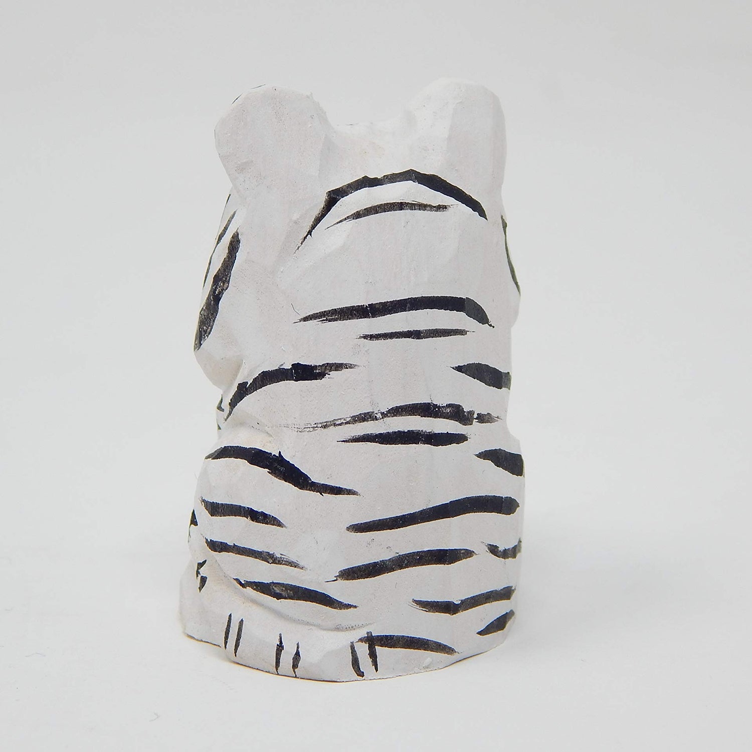 Selsela White Tiger Figurine Decoration Wooden Statue Snow Bleached Albino Art Cat Bengal Striped Miniature Carved Small Animal Sculpture Selsela