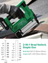 KIMO 18 Gauge Nail Gun Battery Powered w/ 2 X 2.0 Battery & Charger, 2 in 1 Cordless Brad Nailer/Electric Stapler, Adjustable Depth, 1000pcs Nails, K I M O.