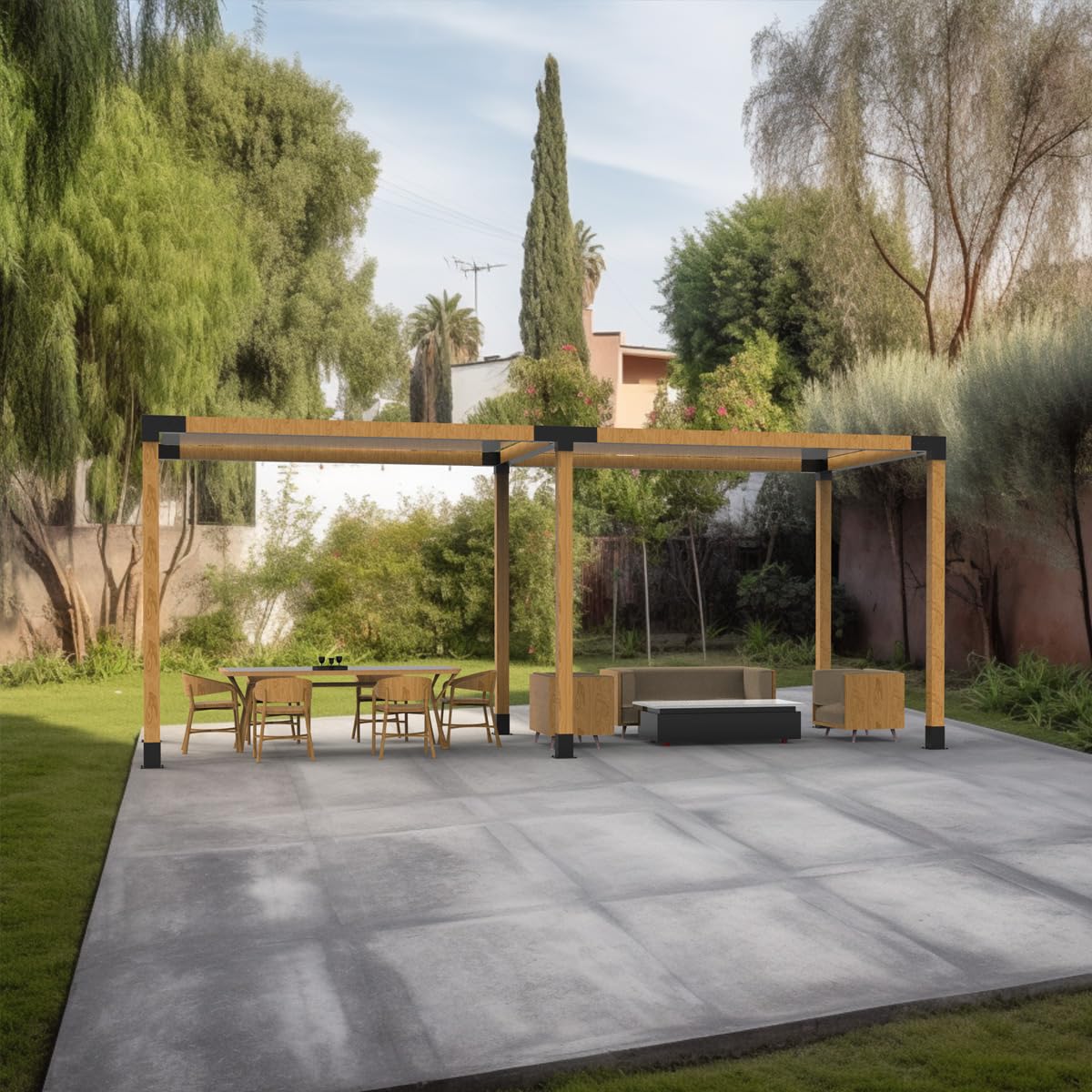 YEOOE Pergola Brackets 4x4 (Actual: 3.5x3.5 in), 2 Pack Woodworks Pergola Kit 4-Way Right Angle Corner Brackets, Powder Coated Pergola Hardware for YEOOE