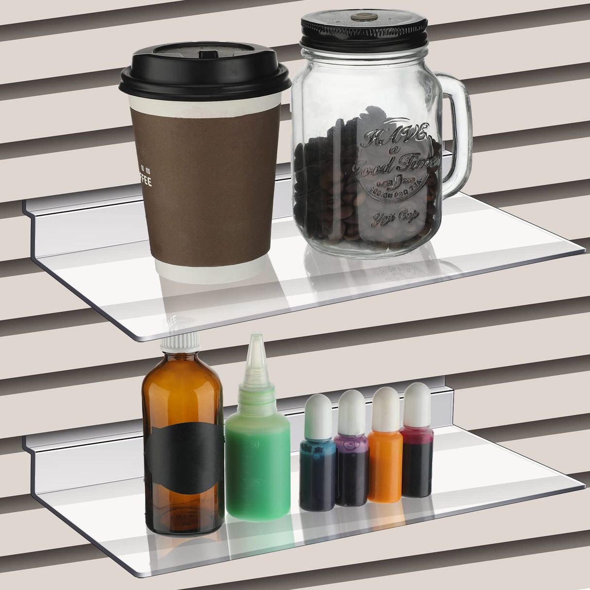 4 x 10 Inch Slatwall Shelves Hanging Slatwall Accessories Clear Slatwall Shelf Plastic Shelves for Wall, Home Shoe Stores Boutiques Supplies (Clear, Kathfly