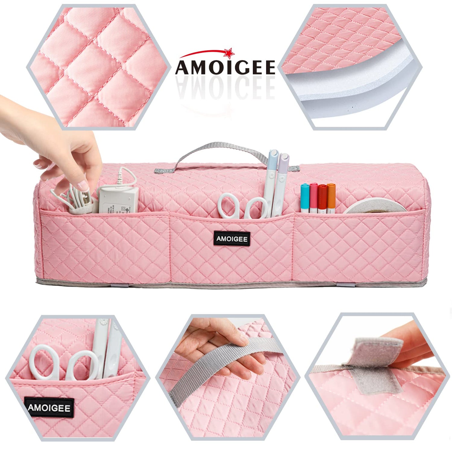 AMOIGEE Padded Dust Cover Compatible with Cricut Maker, Cricut Maker 3, Explore Air 2, Cricut Explore 3 Machine, with Pockets for Cricut AMOIGEE
