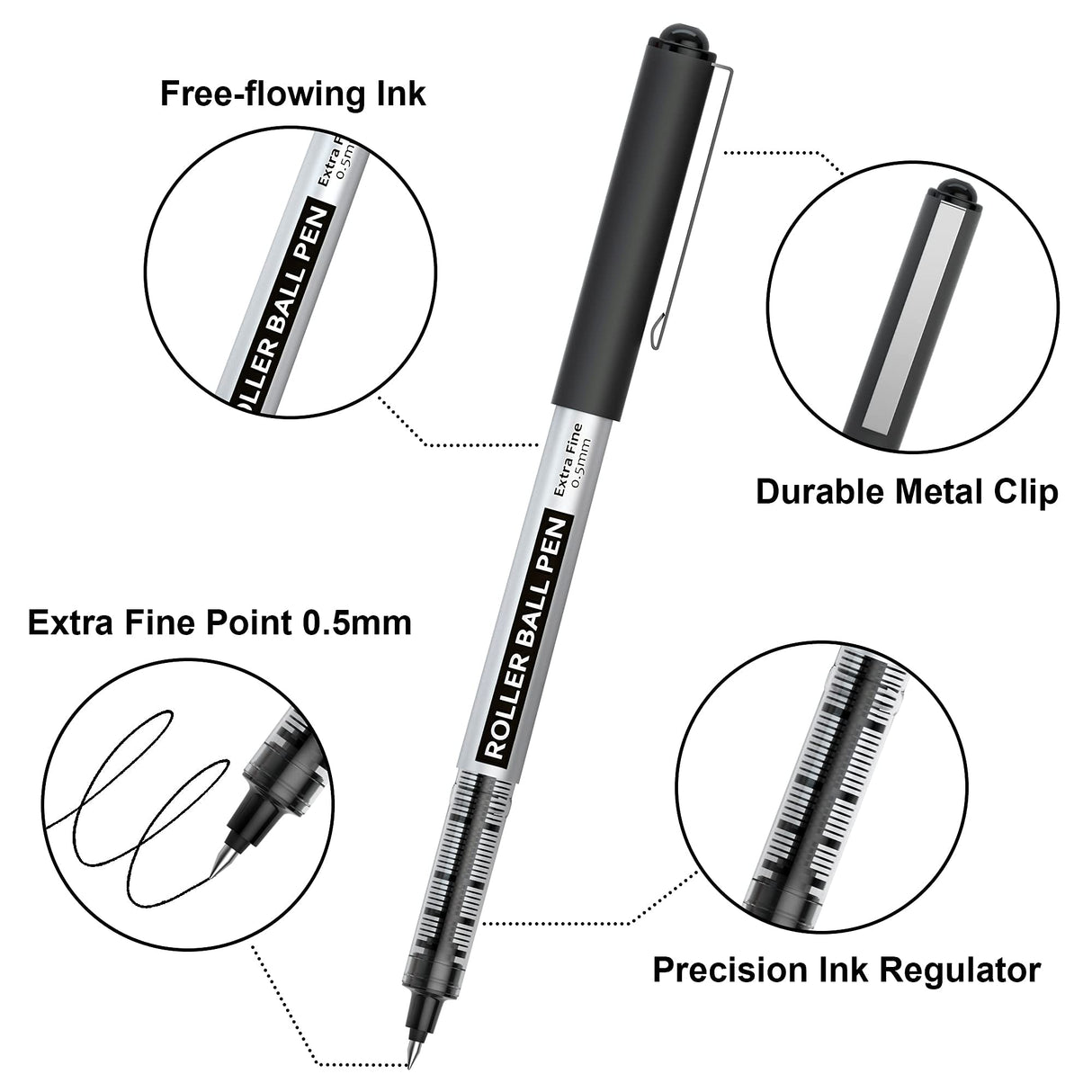 Shuttle Art School & Work Supplies Bundle, 20 Pack(10 black 10 blue) Liquid Ink Rollerball Pens, 0.5mm Extra Fine Point, Quick Drying for Writing Shuttle Art