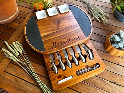 Personalized Round Charcuterie Board Set/19pcs Cheese Board And Knife Set, Realtor Closing gift, Custom Charcuterie board, Wedding Gift