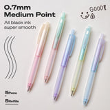 WRITECH Retractable Gel Ink Pens: 0.7mm Black-Ink Aesthetic Gradient Color Barrel Soft Grip Medium Point Pen 5ct with 5 Refills for Journaling Smooth WRITECH