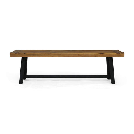 Christopher Knight Home Toby Outdoor Acacia Wood Bench, Sandblast Teak Finish and Black Christopher Knight Home