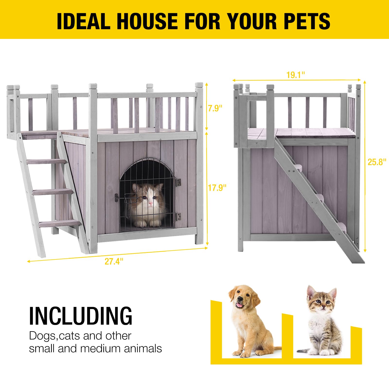 Aivituvin Dog House Feral Cat House Outdoor and Indoor,Pet Houses with Stairs,2 Storys - WoodArtSupply