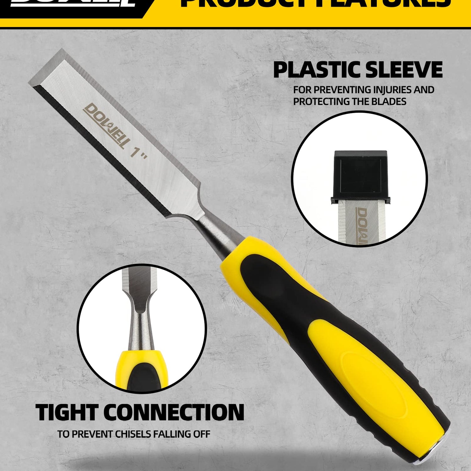 DOWELL 10PCS Wood Chisel Tool Set Sturdy Chisel, 1/4 inch,1/2 inch,3/4 inch,1 inch, 1-1/4",1-1/2"，Honing Guide,Sharpening Stone with Storage Box for DOWELL