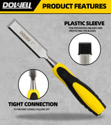 DOWELL 10PCS Wood Chisel Tool Set Sturdy Chisel, 1/4 inch,1/2 inch,3/4 inch,1 inch, 1-1/4",1-1/2"，Honing Guide,Sharpening Stone with Storage Box for DOWELL