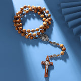 Faithful Catholic Wooden Rosary for Men, Our Father Sacred Handmade Wood Beads Rosary Necklace with Our Lady Crucifix Cross, Rosarios Catolicos Para Rnivida
