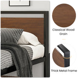 SHA CERLIN 14-Inch Queen Metal Platform Bed Frame with Rustic Wooden Headboard and Footboard SHA CERLIN