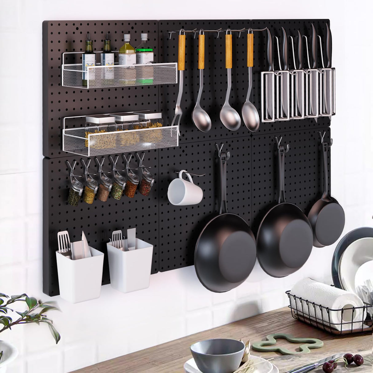 FZK Peg Board,Pegboard 32"*32",Pegboard Wall Organizer with Strong Ribs Back Holds up for 200Ib, Black Pegboard 4pcs,Peg Boards for Walls for Garage FZK