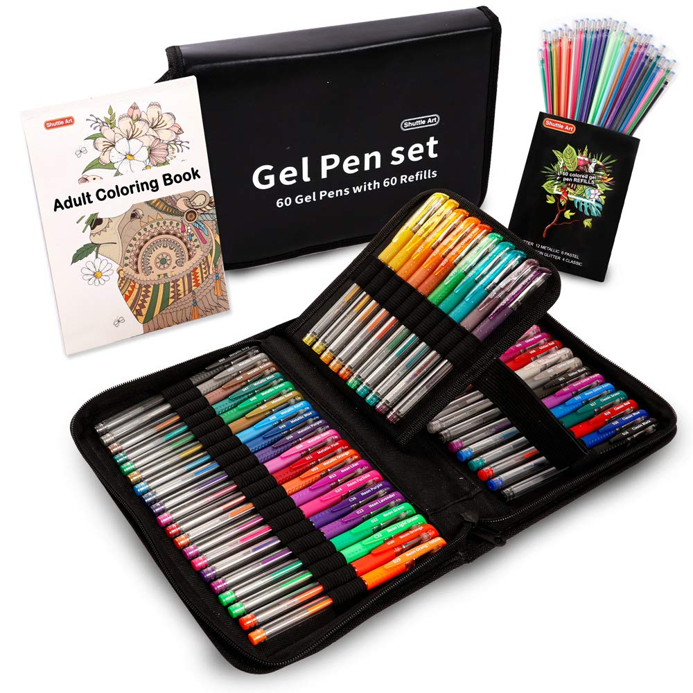Shuttle Art Gel Pens, 120 Pack Gel Pen Set 60 Colored Gel Pen with 60 Refills for Adults Coloring Books Drawing Doodling Crafts Scrapbooking
