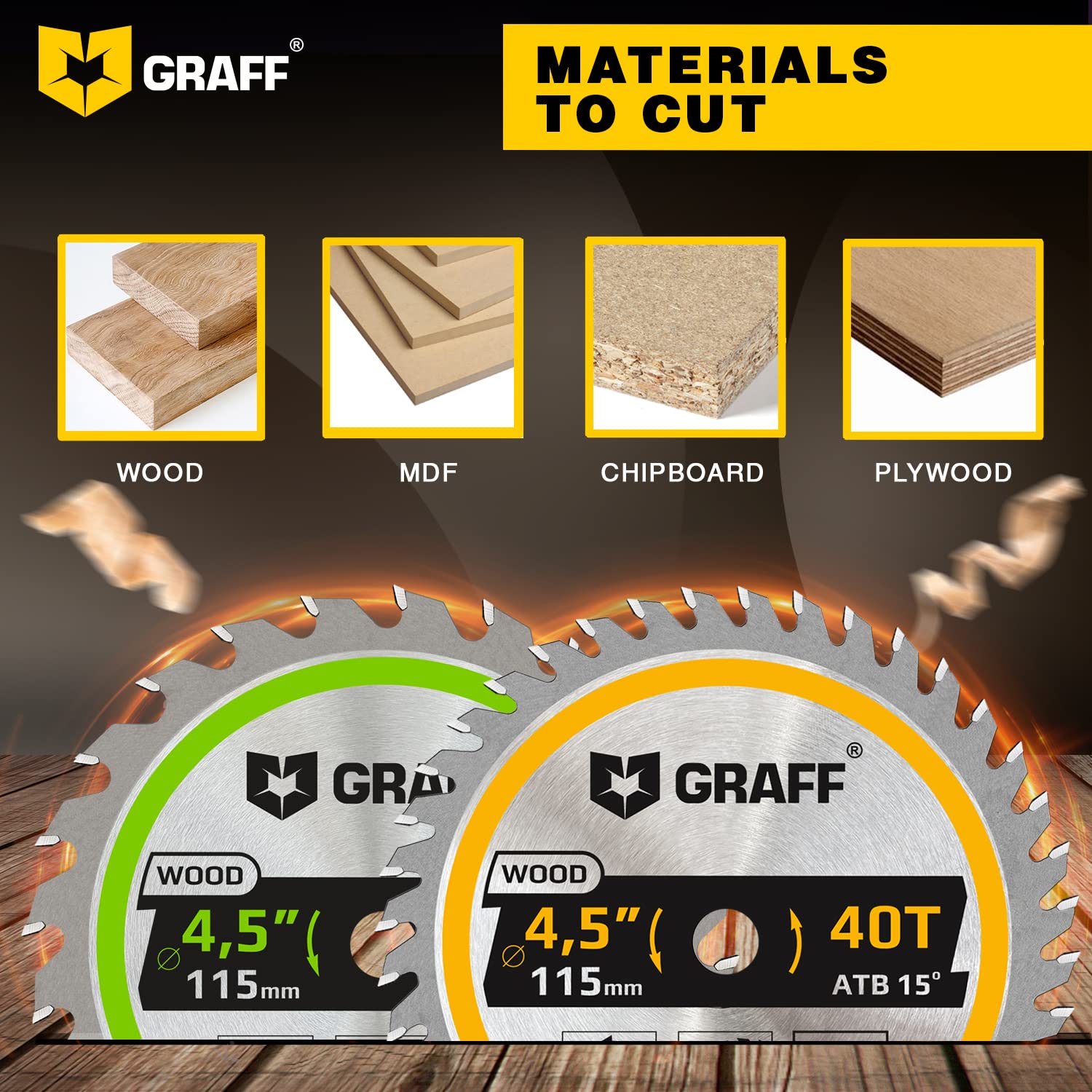 GRAFF Set 4-1/2-Inch Circular Saw Blade with 3/8-Inch Arbor - 24-Teeth & 40-Teeth Grinder Saw Blade for Wood, Plywood, Drywall, MDF, Plastic - Wood GRAFF