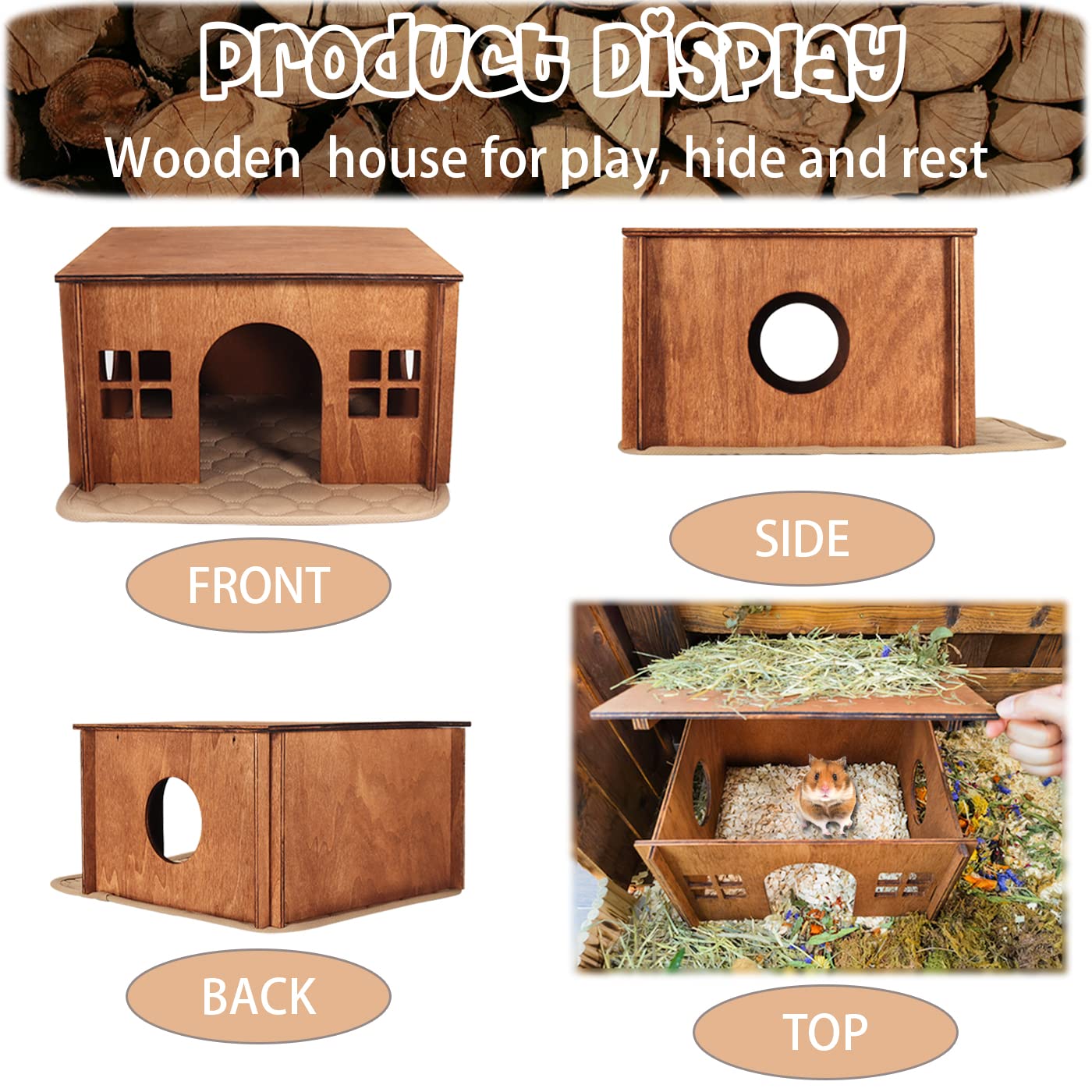 Large Wood Guinea Pig Hideout with Windows,Hamster House Hideout,Small Animals Pets Houses Hideouts,Suitable for Chinchilla,Hamsters and Small Rabbit - WoodArtSupply