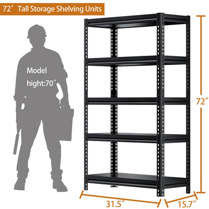 Kilyssa 72" H Garage Shelving Heavy Duty Storage Shelves Loads 2000 LBS, Adjustable 5 Tier Shelving Units Metal Shelves Storage Rack Shelf for - WoodArtSupply