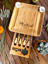 Personalized Bamboo Charcuterie Board Set/10pcs Cheese Board And Knife Set, Realtor Closing gift, Custom Charcuterie board, Wedding Gift WoodArtSupply