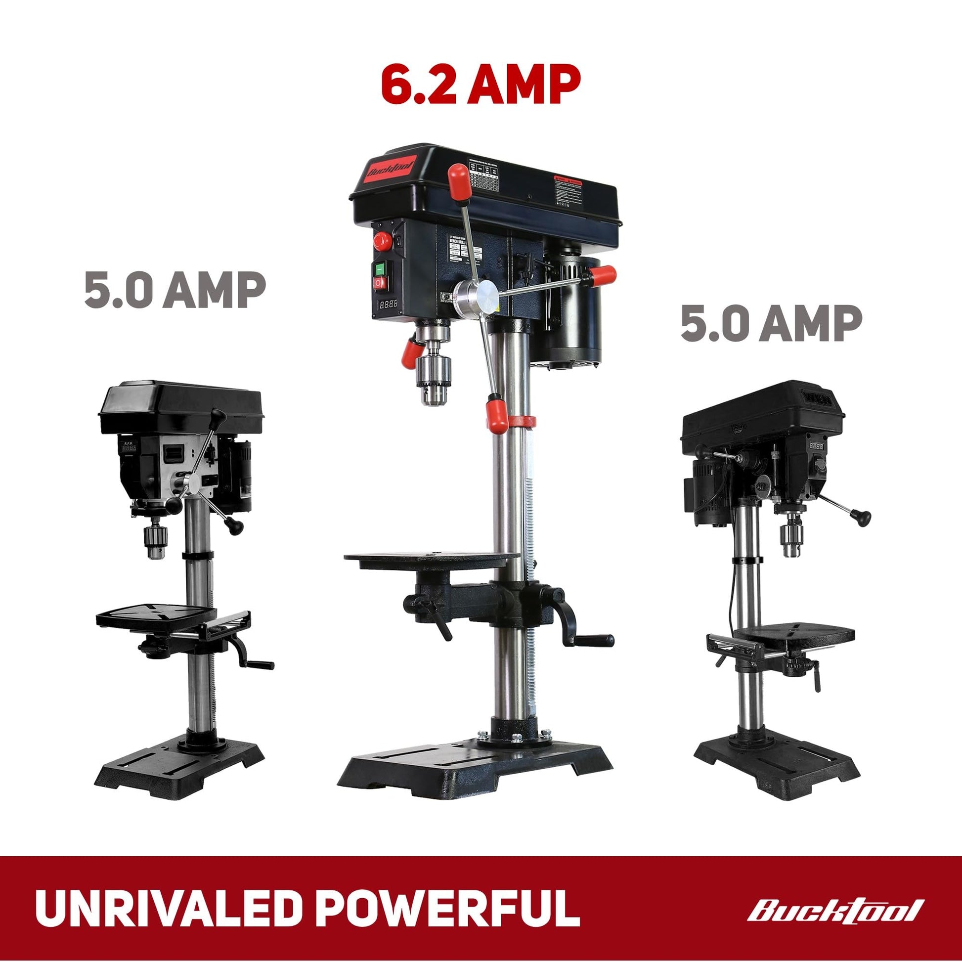 BUCKTOOL 12 INCH 6.2A Professional Bench Drill Press, 3/4HP Powerful Benchtop Drill Press, Variable Speed Drill Press with IIIA Laser and Work Light - WoodArtSupply