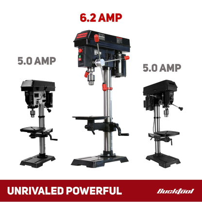 BUCKTOOL 12 INCH 6.2A Professional Bench Drill Press, 3/4HP Powerful Benchtop Drill Press, Variable Speed Drill Press with IIIA Laser and Work Light - WoodArtSupply