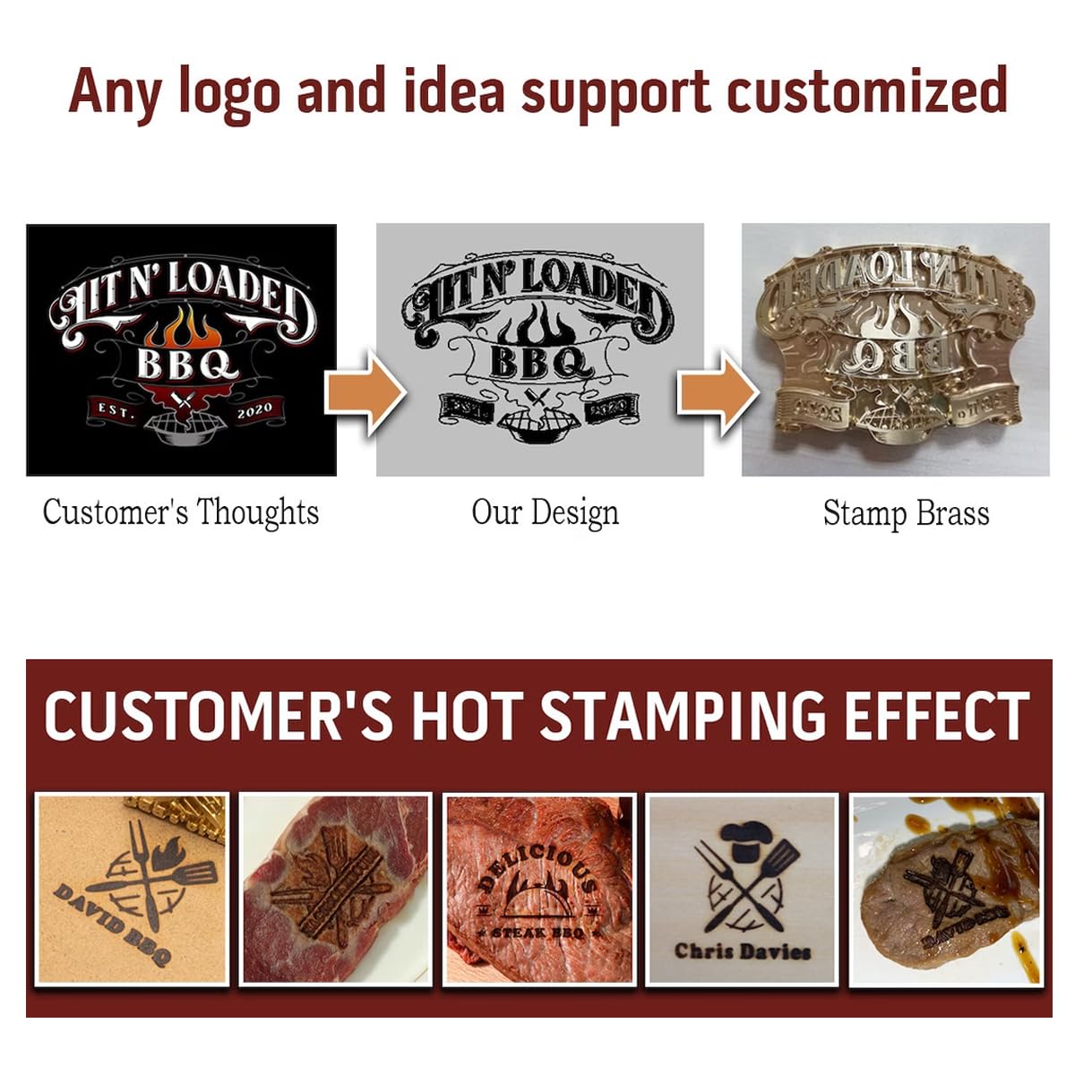 Custom Brass Branding Iron for BBQ, Grilling & Crafting - Personalised Heat Stamp TPFOON