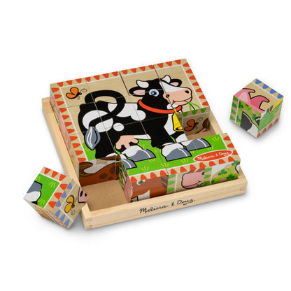 Melissa & Doug Farm Wooden Cube Puzzle With Storage Tray - 6 Puzzles in 1 (16 pcs) - Toddler Animal Puzzle -FSC-Certified Materials, 8.25 x 8.2 x - WoodArtSupply