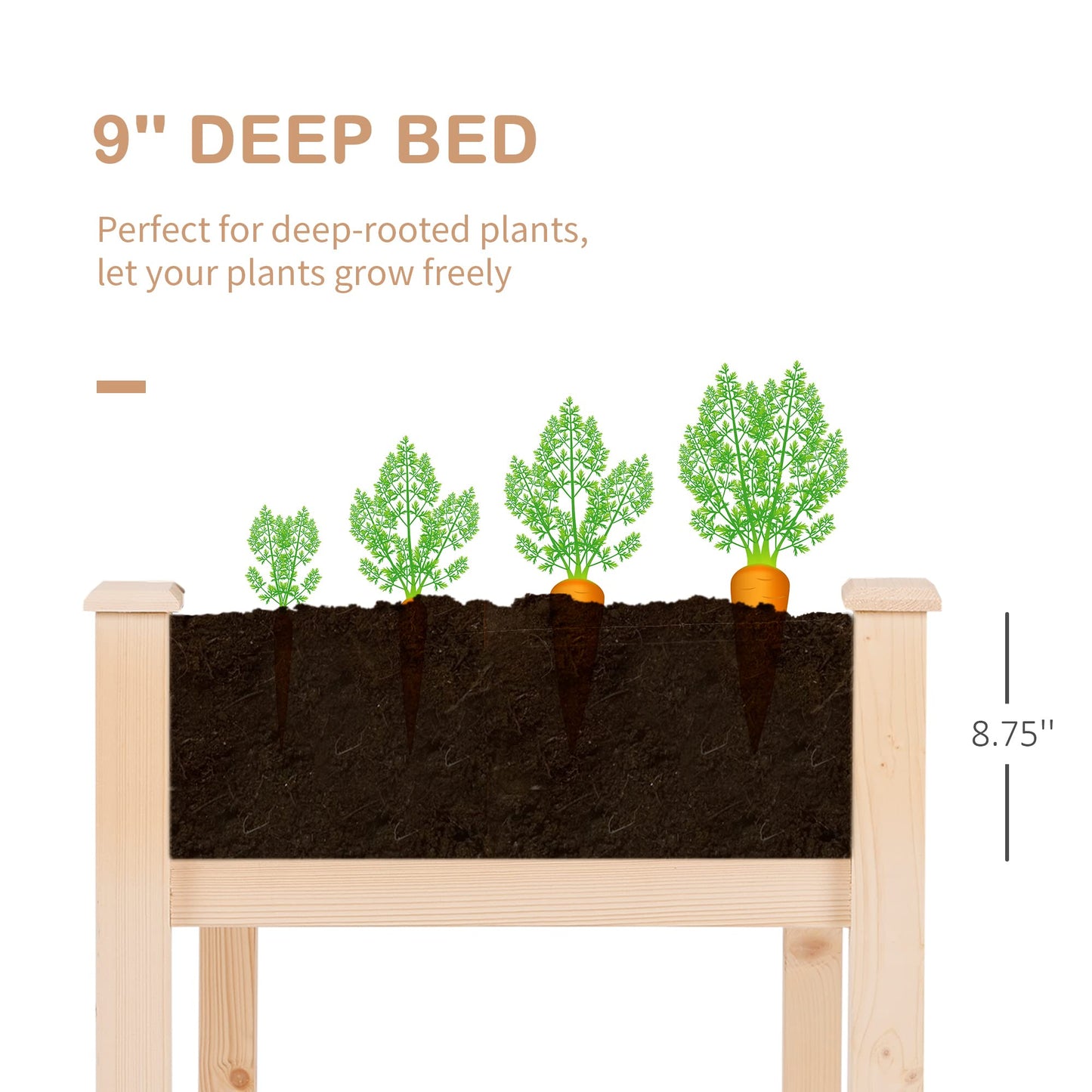 Outsunny Raised Garden Bed with Legs, 48" x 22" x 30", Elevated Wooden Planter Box, Self-Draining with Bed Liner for Vegetables, Herbs, and Flowers