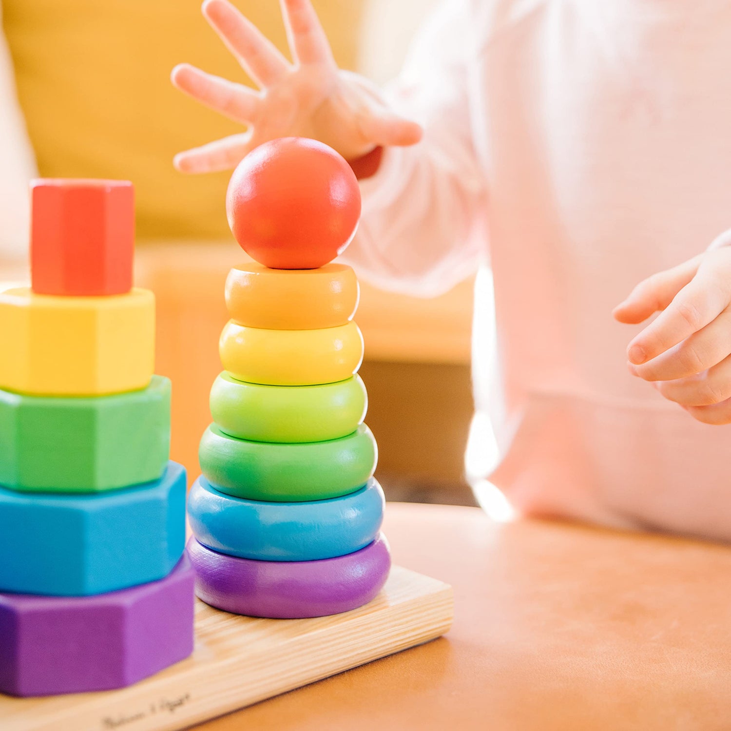 Melissa & Doug Geometric Stacker - Wooden Educational Toy - Shape Sorter And Stacking Toy, Stacking Tower Toy For Babies, Toddlers And Kids Ages 2+, Melissa & Doug