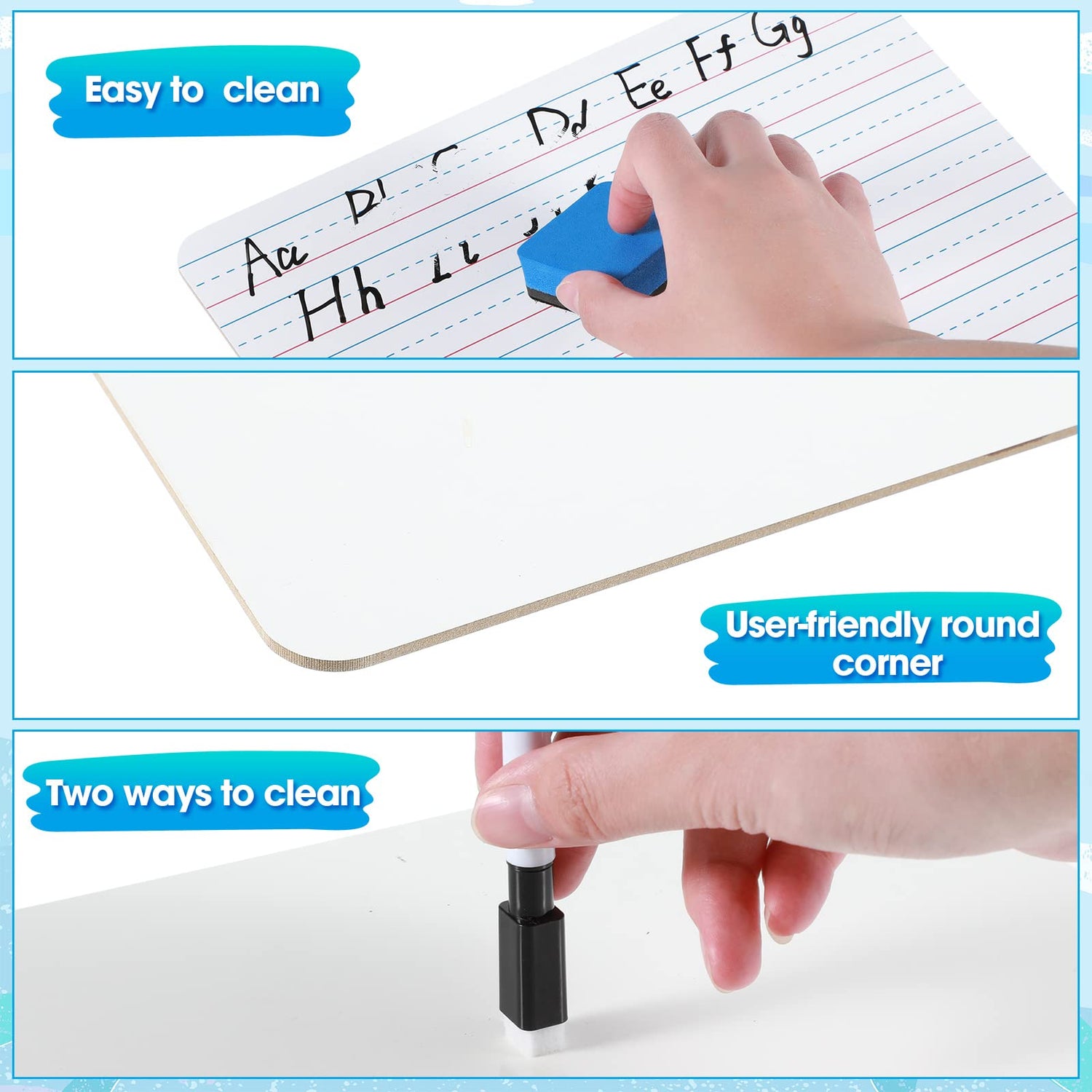 36 Pcs Double Sided Whiteboard Lined Dry Erase Board for Kids 9" x 12" Small Dry Erase Board with Lines Lined White Board Education Teacher Supplies Geyee