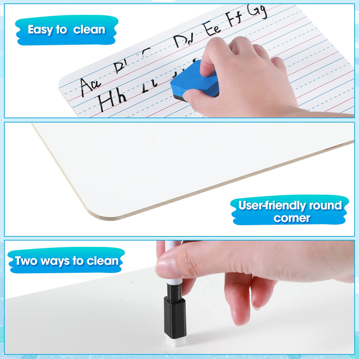 36 Pcs Double Sided Whiteboard Lined Dry Erase Board for Kids 9" x 12" Small Dry Erase Board with Lines Lined White Board Education Teacher Supplies Geyee