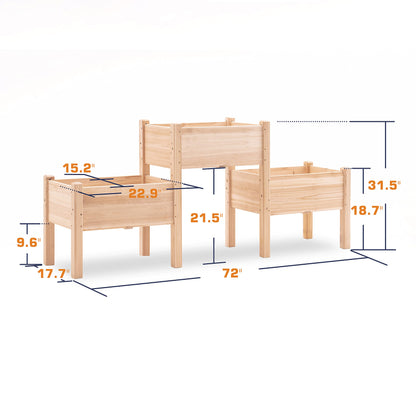 mcombo Raised Garden Bed, 3 Tier Outdoor Wood Elevated Planter Box Kit, Raised Garden Boxes for Vegetables, Herb and Flowers, 72" x 17.7" x 31.5",