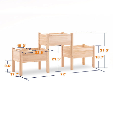 mcombo Raised Garden Bed, 3 Tier Outdoor Wood Elevated Planter Box Kit, Raised Garden Boxes for Vegetables, Herb and Flowers, 72" x 17.7" x 31.5", mcombo