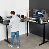 VIVO Electric Height Adjustable 77 x 71 inch Corner Stand Up Desk, 2 Black 30 inch Deep Table Tops, Black Frame, Memory Controller, L-Shaped VIVO