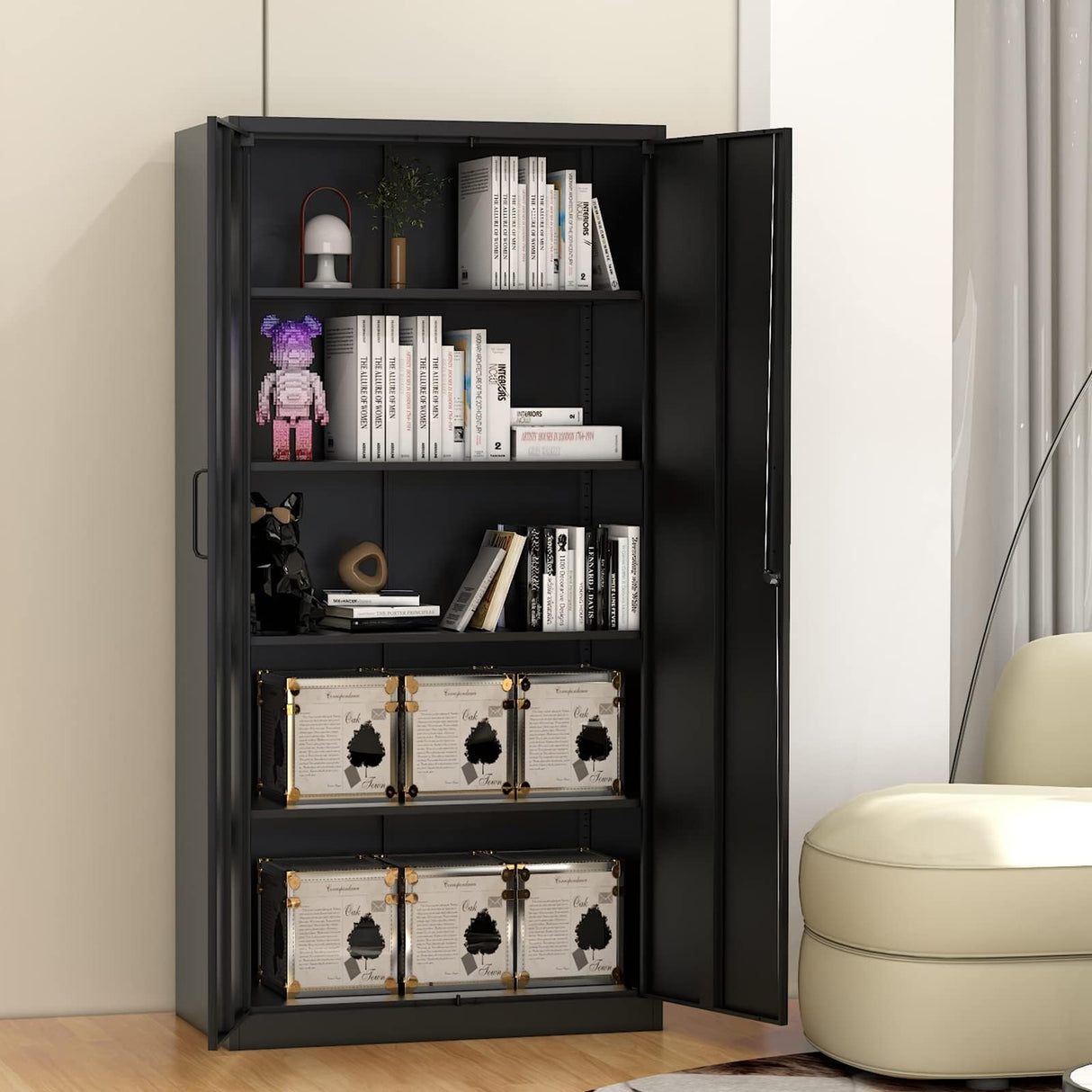 Fesbos Metal Storage Cabinet-71” Tall Steel File Cabinets with Lockable Doors and Adjustable Shelves-Black Steel Storage Cabinet for Home, School, Fesbos