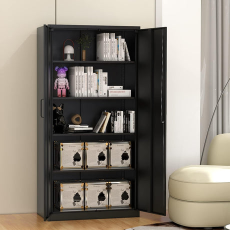Fesbos Metal Storage Cabinet-71” Tall Steel File Cabinets with Lockable Doors and Adjustable Shelves-Black Steel Storage Cabinet for Home, School, Fesbos