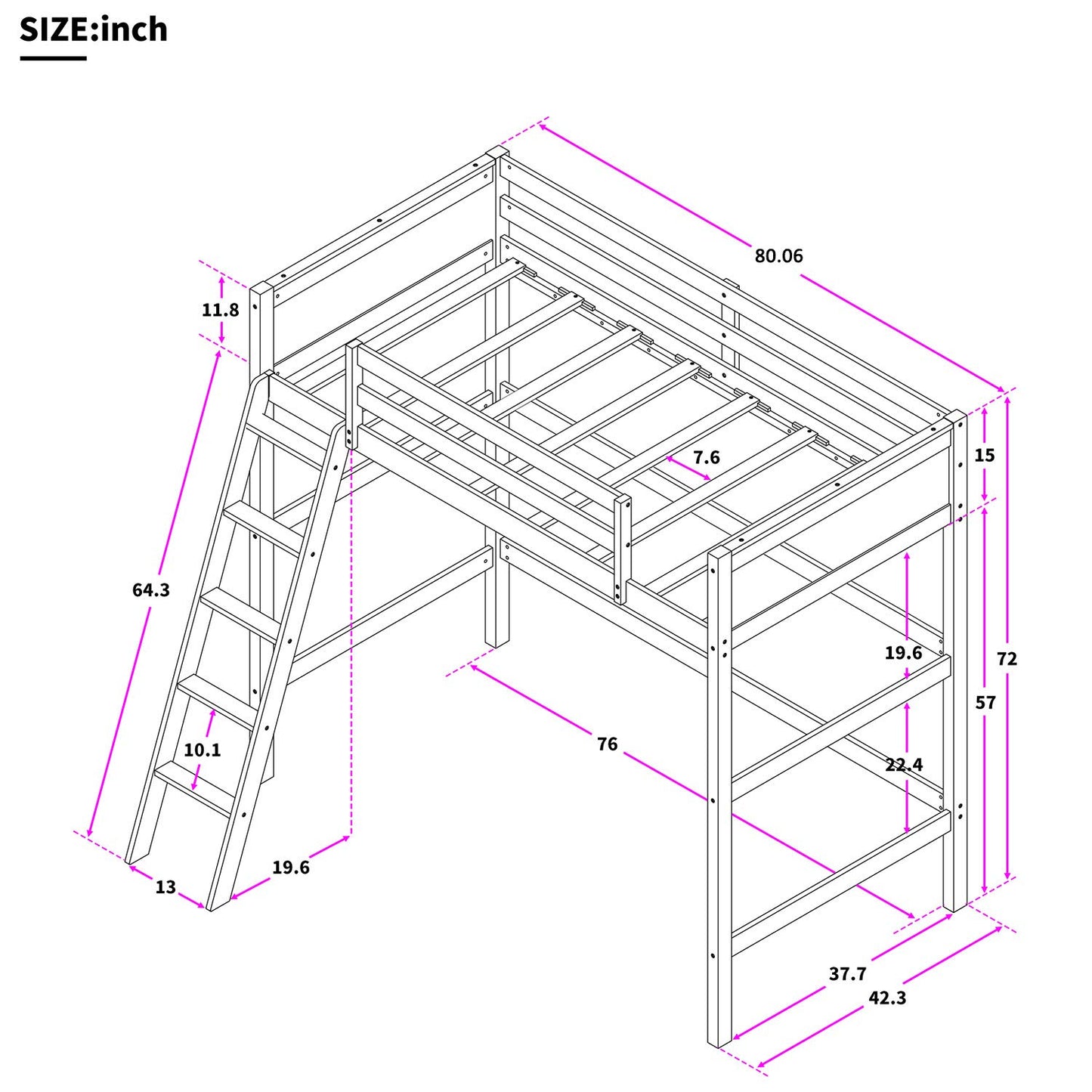 High-Quality Twin Size Wooden Loft Bed with Ladder and Safety Rail by Harper & Bright Designs - WoodArtSupply