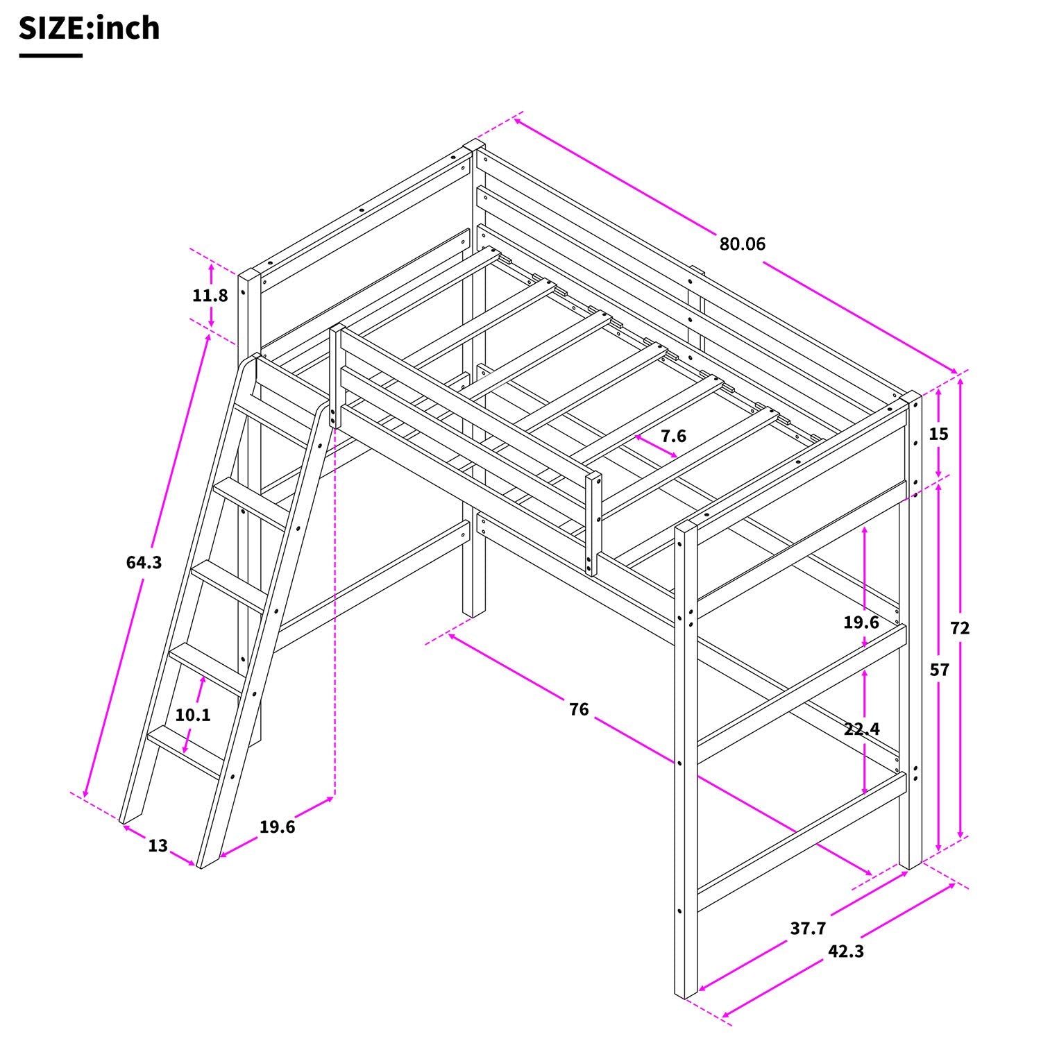 High-Quality Twin Size Wooden Loft Bed with Ladder and Safety Rail by Harper & Bright Designs - WoodArtSupply