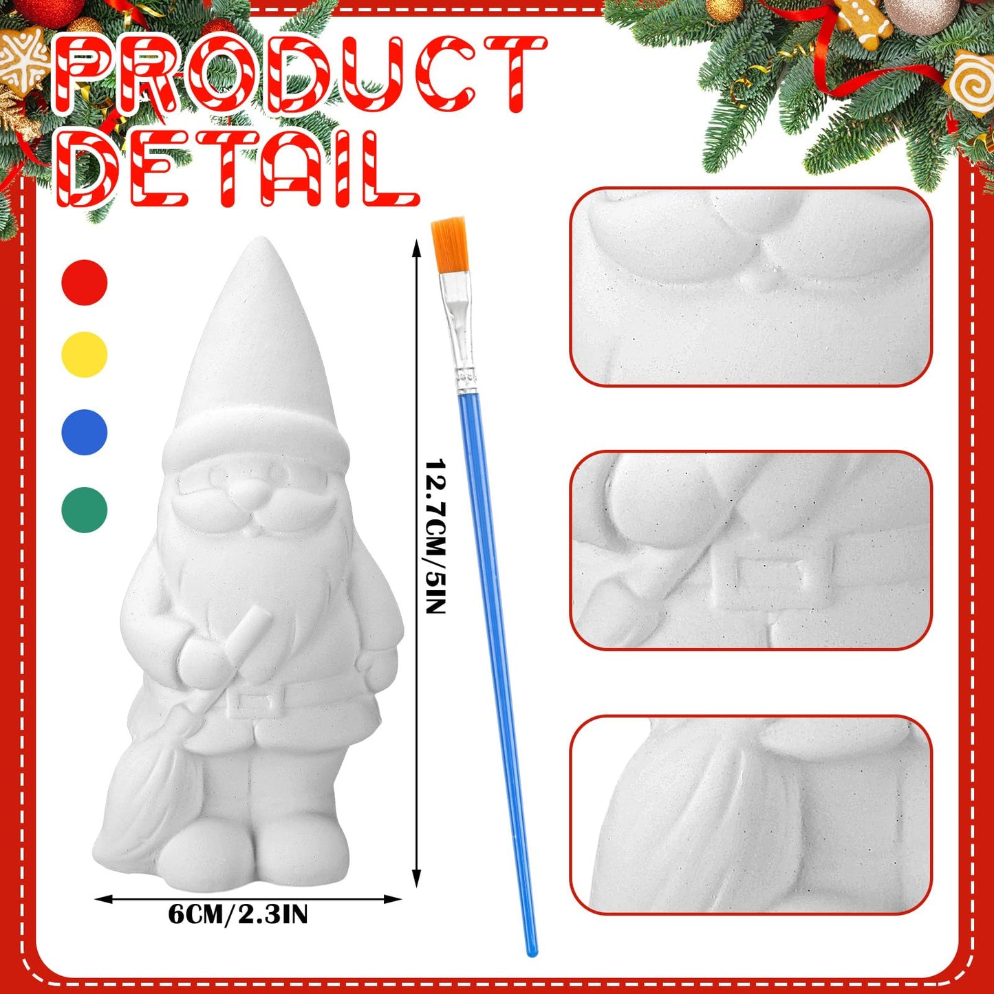 Barydat 4 Pcs Xmas Gnomes Ceramic Painting Kit for Kids Adults 5'' Gnome Statues with Paint Pod Strips, 2 Brushes Unpainted Blank Ceramics to Paint - WoodArtSupply