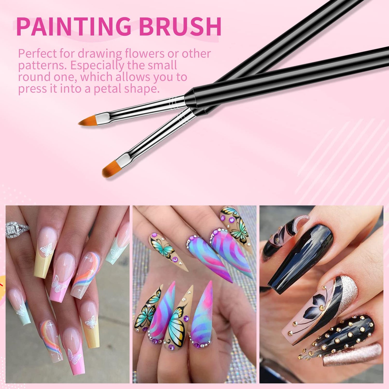 Saviland Nail Art Brushes Set - 6pcs Double-End Nail Art Brushes Kit Professional Nail Art Tools Kit with Painting Dotting Line Pen for Gel Polish SAVILAND