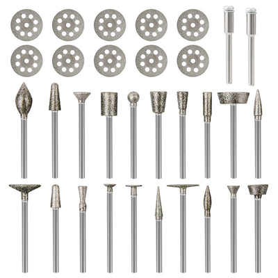Diamond Burr Set for Dremel, Rotary Tool Grinding Cutting Wheel Stone Glass Tile Jewelry Engraving Rock Etching Masonry 1/8” Die Grinder Carving