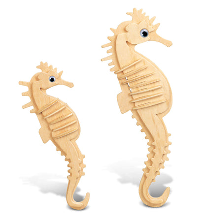 Puzzled 3D Puzzle Sea Horse - Wood Craft Construction Model Kit - Unique Educational DIY Wooden Toy Assemble Model Unfinished Crafting Hobby Sea Life - WoodArtSupply