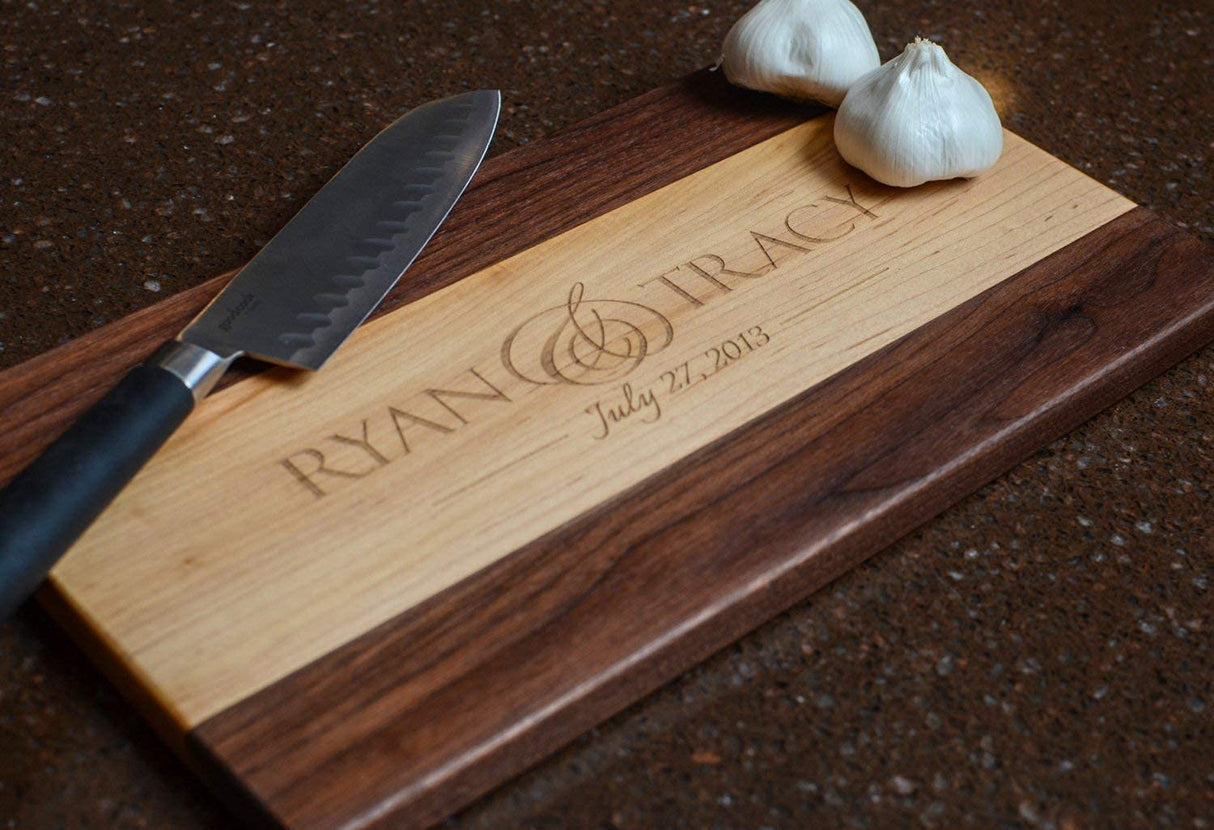 Personalized Laser Engraved Two Tone Maple And Walnut Cutting Board MRC Wood Products