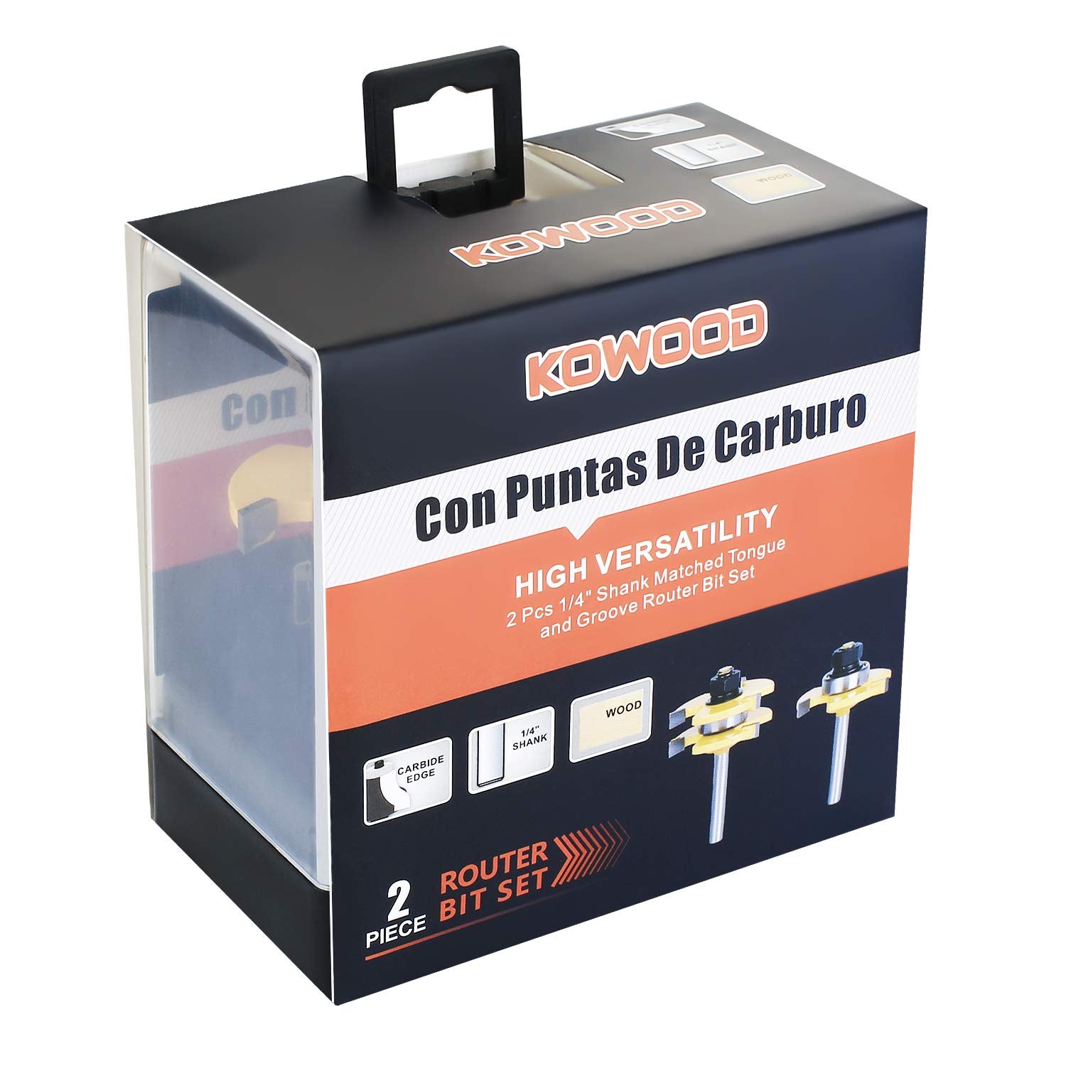 KOWOOD Tongue and Groove Set of 2 Pieces 1/4 Inch Shank Router Bit 3 Teeth Adjustable T Shape Wood Milling Cutter KOWOOD