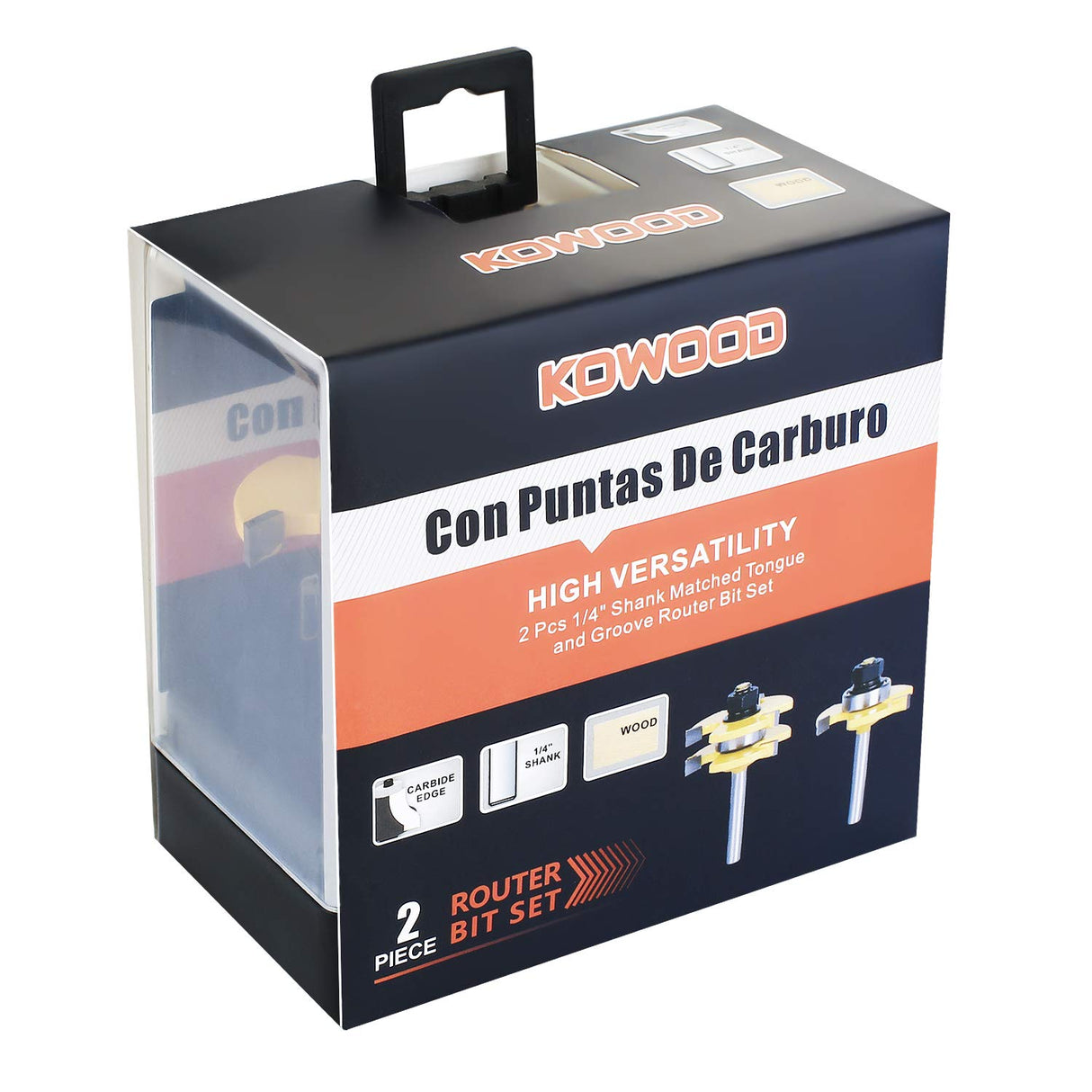 KOWOOD Tongue and Groove Set of 2 Pieces 1/4 Inch Shank Router Bit 3 Teeth Adjustable T Shape Wood Milling Cutter KOWOOD