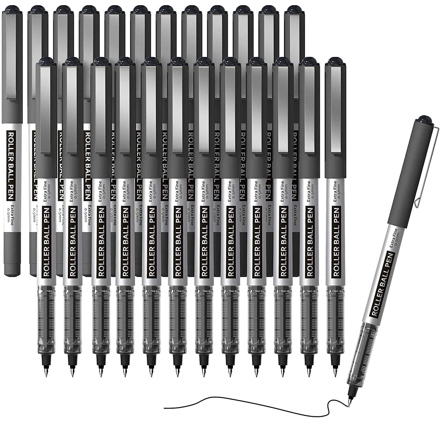 Shuttle Art RollerBall Pens, 25 Pack Black Fine Point Roller Ball Pens, 0.5mm Liquid Ink Pens for Writing Journaling Taking Notes School Office Shuttle Art