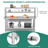 YITAHOME 72" X 24" Stainless Steel Table with Overshelves & Drawers, Work Table with 72" X 12" Shelf & 3 Drawers, Metal Table Prep Table for Home YITAHOME