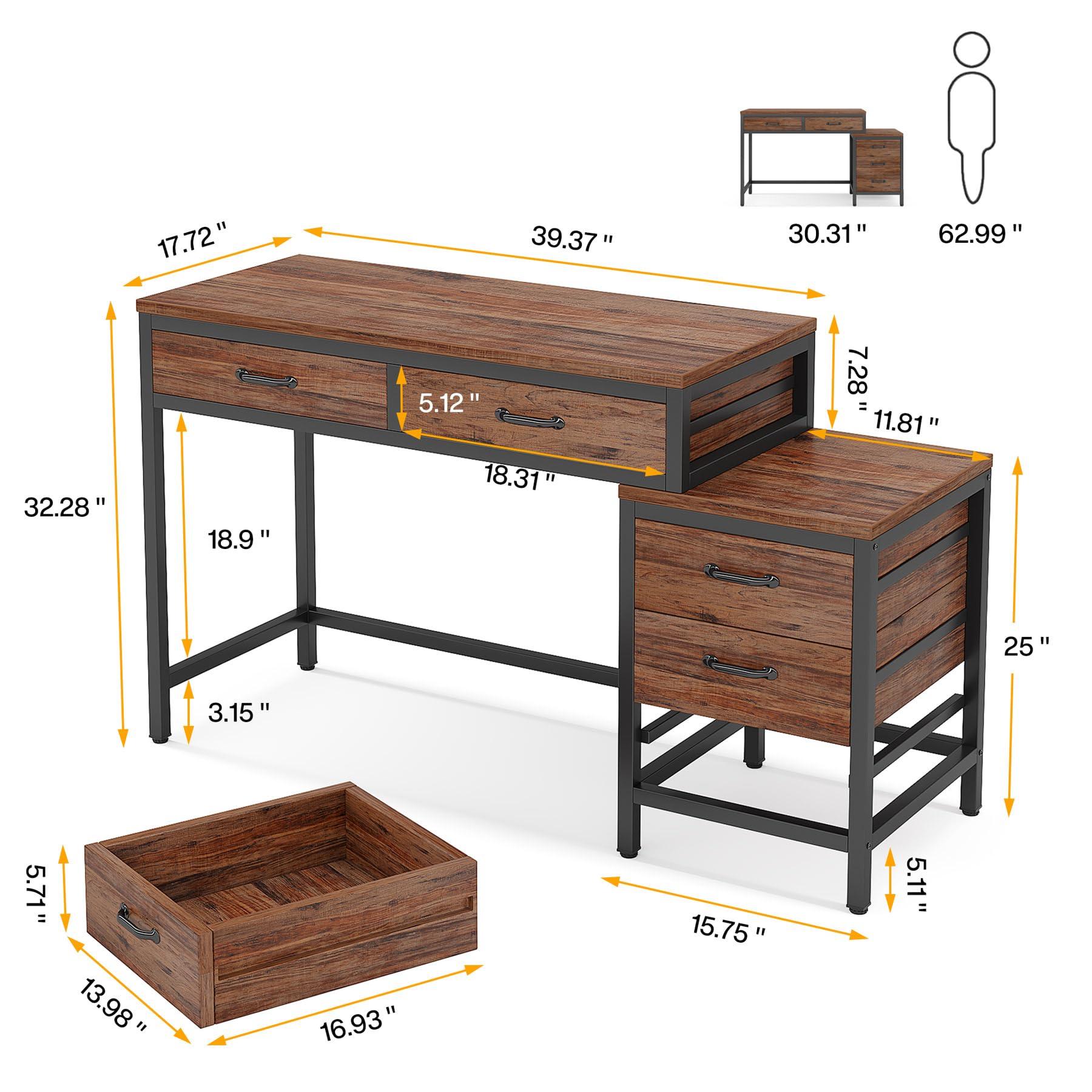 Tribesigns Vanity Desk with 5 Drawers, Makeup Vanity Table Dressing Table with Side 3-Drawer Chest, Make Up Vanities for Women, Girls (Without - WoodArtSupply