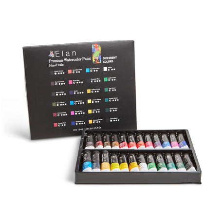 Elan Professional Watercolor Paint Set, 24 Liquid Watercolor Paint Tubes 12ml, Artist Paint Set for Adults, Professional Paint Set Non Toxic, Artist Elan
